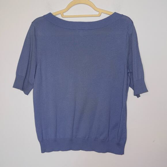 Talbots Womens Short Sleeve Sweater Size Large Petite Blue 100% Cotton Preppy - Picture 6 of 6